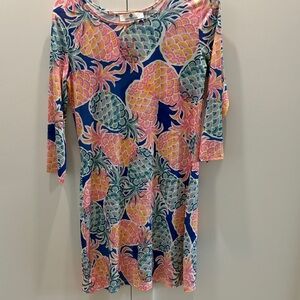 Tropical Pineapple Print Long Sleeve Dress
